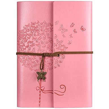 OMEYA Leather Journal Notebook, Refillable Writing Journal Diary Planner for Women Girls (Pink, A5-9.3''×6.3'')